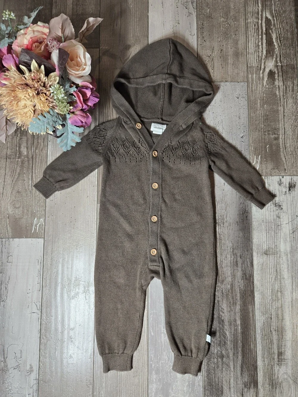 Little Planet by Carter’s Brown Hooded Knit One-Piece 9M